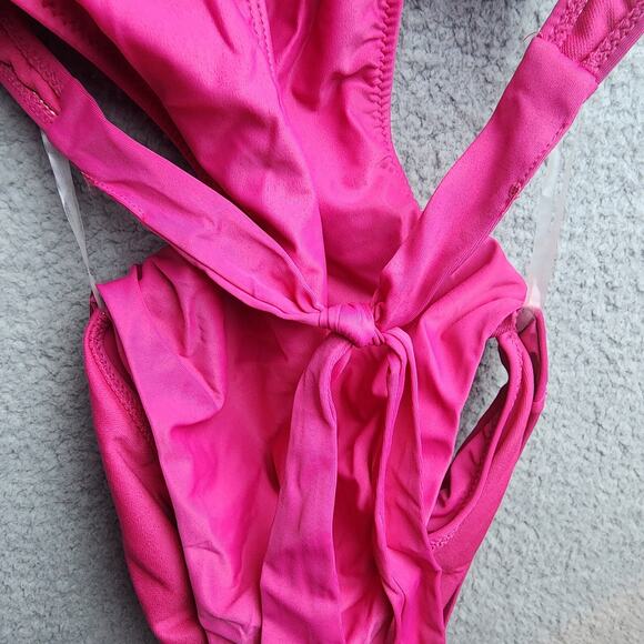 Bar III Swimsuit Ruby Pink Solids One Piece Halter Cowlneck Monokini Size S - Picture 5 of 8